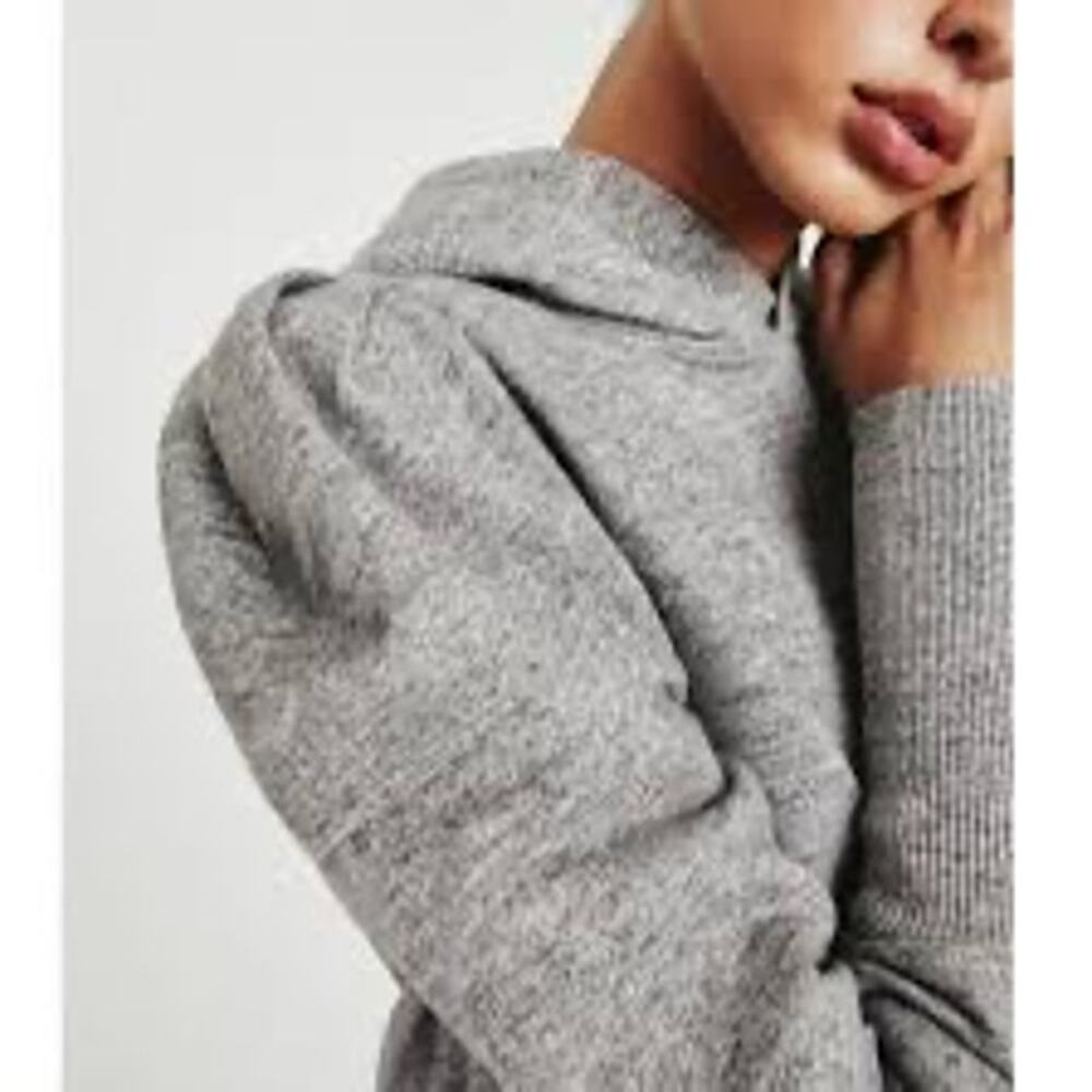 AG Jeans 100% Cotton Puff Sleeve Hoodie Heathered Gray XS Cottagecore Soft Girl - Picture 4 of 8